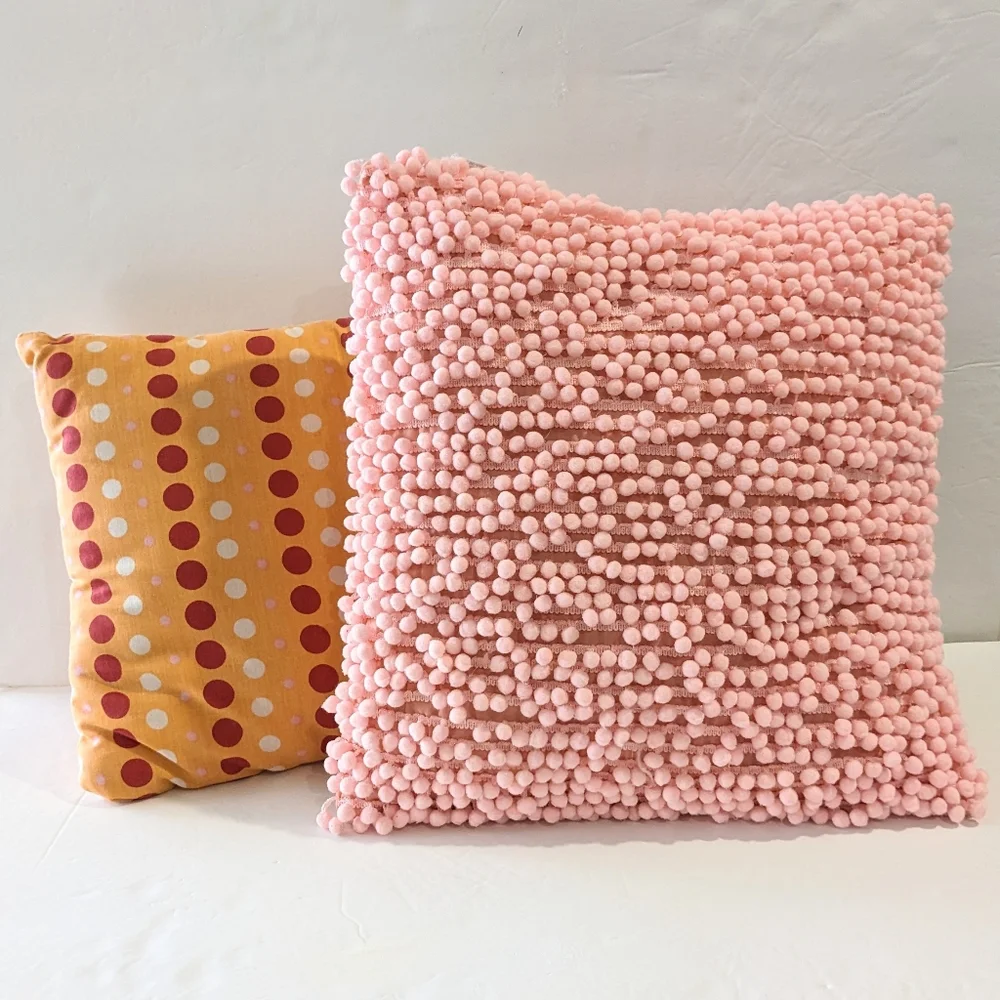 JCPenny Home Collection Throw Pillows Pink Red Pom Pom Polka-a-dot